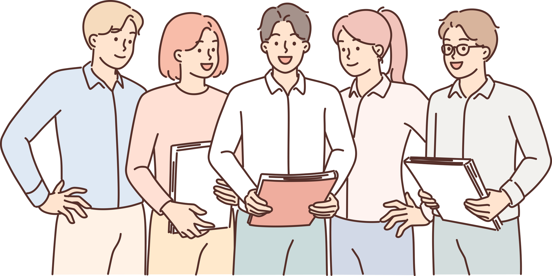Team men and women working in corporate industry providing management and consulting services